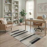 Striped Geometric Modern Bold Black White Striped Geometric Area Rug