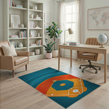 Teal Baseball Diamond Geometric Area Rug