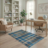 Blue Plaid Geometric Woven Area Rug