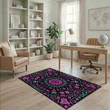 Vibrant Pink Teal Floral Mandala Rug
