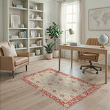 Red Ivory Persian Floral Area Rug with Red Border