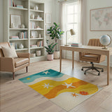 Playful Coastal Waves Starfish Crab Rug