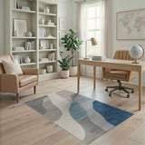Abstract Wavy Blue Teal Grey Area Rug