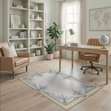 Ornate Gold Border Floral Line Art Rug