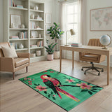 Teal Macaw Parrot with Pink Blossoms Area Rug