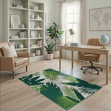 Coastal Beach Green Lush Green Monstera Palm Leaf Area Rug