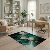 Emerald Gold Fluid Abstract Area Rug