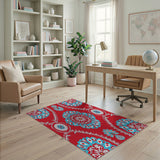 Vibrant Red Turquoise Mandala Floral Rug