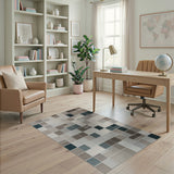 Modern Teal Grid Neutral Area Rug
