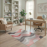 Abstract Wave Geometric Area Rug in Grey Pink