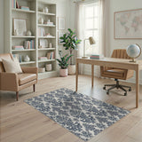 Elegant Navy Damask Area Rug