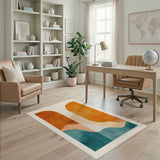 Abstract Orange and Teal Area Rug