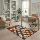 Orange Trellis Lattice Area Rug with Floral Accents
