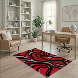 Vibrant Red Black Swirl Abstract Area Rug