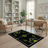 Neon Green Soccer Field Geometric Area Rug