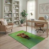 Shaggy Highland Cow on Green Rug