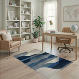 Geometric Modern Blue Teal Abstract Wave Area Rug