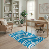 Coastal Beach Blue Wave Abstract Area Rug