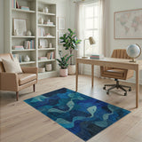 Blue Teal Abstract Ocean Waves Area Rug