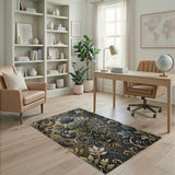 Ornate Teal Leaf Baroque Area Rug