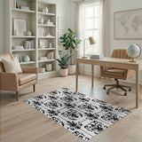 Black and White Floral Vintage Elegant Black White Damask Floral Area Rug