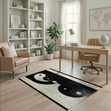 Black and White Distressed Yin Yang Black White Area Rug