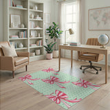 Whimsical Pink Bows on Mint Polka Dot Area Rug