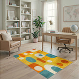 Yellow Geometric Circles Area Rug