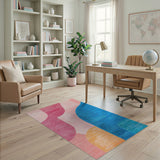Abstract Pink Blue Curved Area Rug