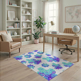Whimsical Blue Dino Flower Kids Area Rug