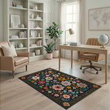 Vibrant Floral Multi-Color Area Rug with Gold Border