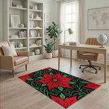 Floral Vintage Red Red Poinsettia Floral Area Rug