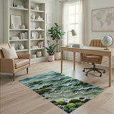 Teal Waves Crashing on Mossy Rocks Area Rug