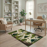 ODIKA Washable Dinosaur Forest Kids Rug, Low Pile Non-Slip Nursery Play Mat