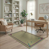 Tan Multi-Dot Rug with Colorful Border Accents