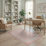 Pink Geometric Framed Border Area Rug