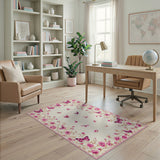 Pink Butterflies Roses Floral Area Rug