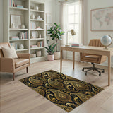 Gold Paisley on Black Traditional Persian Rug