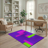 Vibrant Purple Geometric Rug with Pink Green Blocks