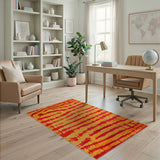 Fiery Red-Orange Wavy Stripe Ikat Rug