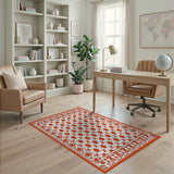 Red Starflower Lattice Area Rug