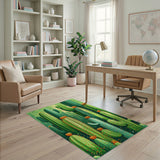 Vibrant Green Cactus Cityscape Area Rug