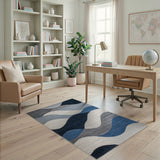 Blue and Teal Geometric Modern Abstract Blue Wave Geometric Area Rug