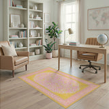 Pink Yellow Abstract Spot Washable Area Rug