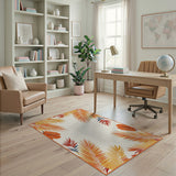 Vibrant Orange Palm Leaf Border Area Rug