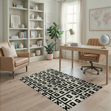 Bold Black Geometric Cross Star Area Rug