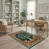 Ornate Tree of Life Area Rug in Emerald Green