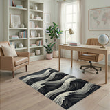 Layered Ocean Waves Black White Area Rug