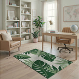 Green Coastal Beach Lush Green Monstera Leaf Area Rug