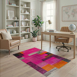 Vibrant Pink Geometric Patchwork Area Rug